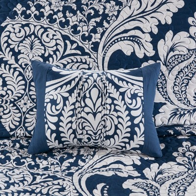 Indigo and White Cotton Reversible King Quilt Set