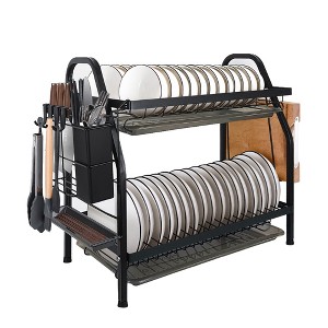 Fortune Candy 16'' Tall Large Capacity Multifunction Storage 2 Tier Dish Drying Rack - 1 of 4