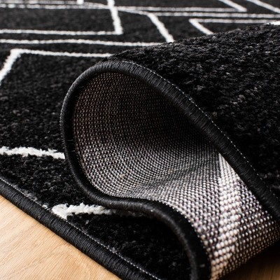 Black and Ivory Geometric 8' x 8' Square Synthetic Area Rug