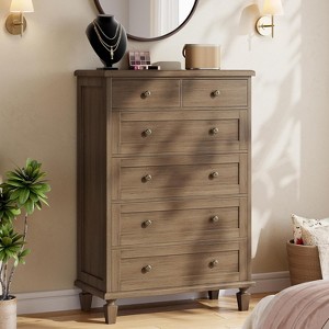 brown 6 drawer dresser tall Huuger 6 Drawer Dresser for Bedroom, Tall Dresser & Chests of Drawers, main image 1