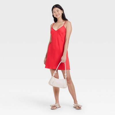 Women's V-neck Mini Slip Dress - A New Day™ White S : Target