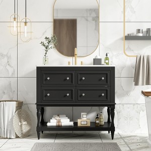Okak Modern Freestanding Bathroom Vanity with Sink Combo,Solid Wood Bathroom Storage Cabinet with 4/6 Drawers & Bottom Shelf - 1 of 4