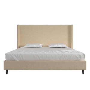 Room Joy King Edna Textured Canvas Upholstered Platform Bed Beige