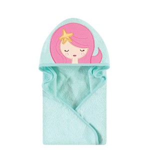 Hudson Baby Infant Girl Cotton Animal Face Hooded Towel, Mermaid, One Size - 1 of 2