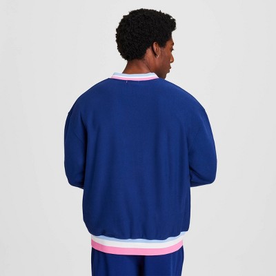 Champion Men Club Sport Striped V-Neck French Terry Pullover – Blue Depths