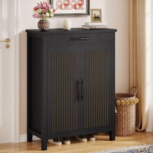 Lantine 5-Tier Shoe Storage Cabinet with Louvered Doors and Drawer, Shoe Rack Organizer with Adjustable Shelves for Entryway, Hallway, Closet, Black - 1 of 4