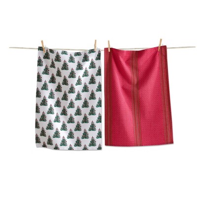 TAG Very Merry Tree Dishtowel Set Multicolor Cotton Kitchen Towels for Christmas Machine Wash 26x18 inches