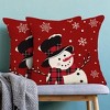 Snowman Christmas Pillow Covers 18x18 Inch Set of 2, Red Background White Snow Snowman - 4 of 4