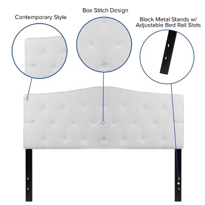 Queen White Upholstered Tufted Panel Headboard with Metal Stands