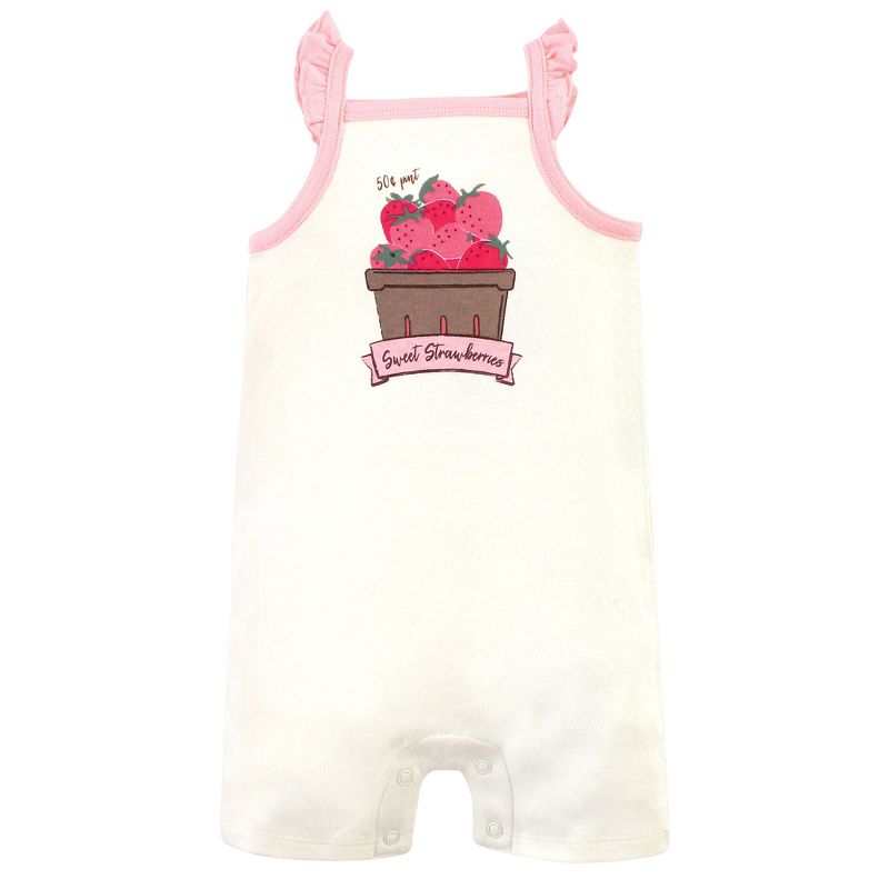 Touched by Nature Baby Girl Organic Cotton Rompers 3pk, Strawberries, 5 of 6