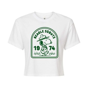 Women's - Peanuts - Beagle Scouts One Color Badge Cropped Graphic T-Shirt - 1 of 4