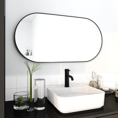 18 x 35 Inch Oval Black AL-Alloy Metal Frame Bathroom Mirrors for Over Sink, Wall-Mounted HD Bathroom Vanity Mirror with PVC Backboard