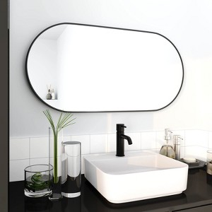 18 x 35 Inch Oval Black AL-Alloy Metal Frame Bathroom Mirrors for Over Sink, Wall-Mounted HD Bathroom Vanity Mirror with PVC Backboard - 1 of 4