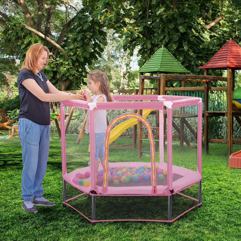4.58FT Toddlers Indoor Outdoor Mini Trampoline with Safety Enclosure Net and Balls - ModernLuxe, 1 of 12