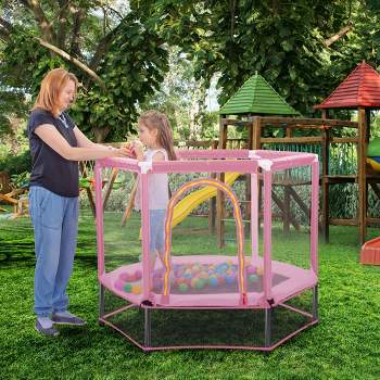 4.58FT Toddlers Indoor Outdoor Mini Trampoline with Safety Enclosure Net and Balls - ModernLuxe