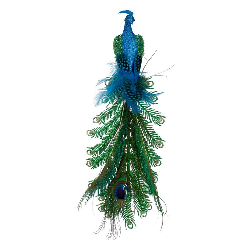 Northlight 15.25" Blue and Green Glittered Peacock Clip On Christmas Ornament, 2 of 4