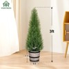 Hykolity Artificial Cedar Topiary Tree, 3FT 4FT with Barrel Planter, Faux Pine Shrubs Plant, Outdoor Indoor Home Decor Realistic Fake Plants, 2-Pack - 3 of 4