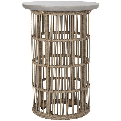 Fane 16'' Dark Grey Concrete & Rattan Round Side Table