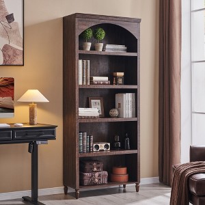 Arched Bookcase with 2 Adjustable Shelves, 76" Tall Bookshelves with Open Display Shelves for Living Room, Book Shelf, Brown - 1 of 4