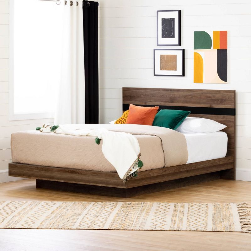 Queen Flam Complete Bed Natural Walnut/Matte Black - South Shore, 3 of 11