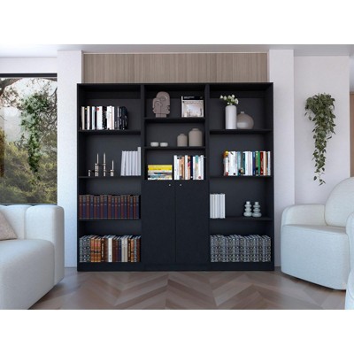 NicBex Bookcases for Home Office 3 Piece Bookcase Set 74" Wide Storage Cabinet Bookshelf with 11 Shelves and 2 Doors for Living Room