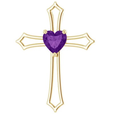 Pompeii3 7mm Amethyst Women's Heart Pendant in 14k Gold Necklace 7mm Tall