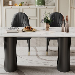 NicBex 70.87" Modern Rectangle Dining Table for 4-6 Seaters,Kitchen Table with Tempered Glass Tabletop and Steel Base for Kitchen,Black/White - 1 of 4