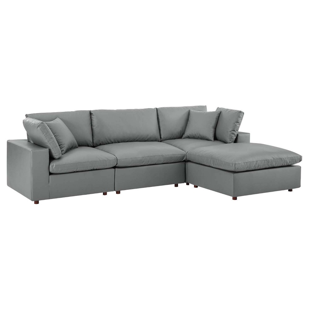 Photos - Sofa Modway 4pc Commix Down Filled Overstuffed Vegan Leather Sectional  Set Gray  