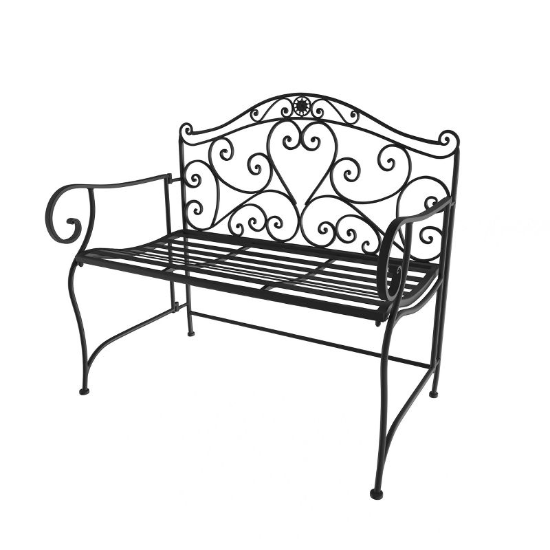 Hastings Home Folding Outdoor Bench With Scroll Design - Black, 5 of 6