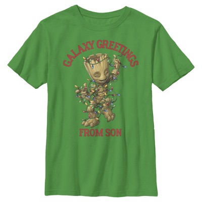 Boy's Marvel Christmas Groot Galaxy Greetings Son T-Shirt