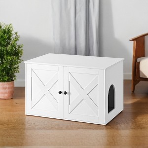 Cat Litter Box Enclosure - Hidden Furniture with Removable Divider - Indoor Cat House,  End Table - 31.5 x 20.9 x 19.7 Inches - 1 of 4