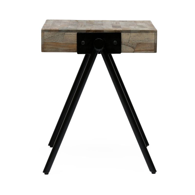 Gurley Handcrafted Modern Industrial Mango Wood Side Table Gray/Black - Christopher Knight Home, 4 of 10
