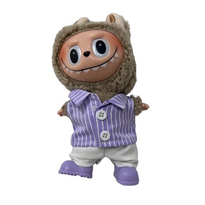 Lavender Pinstripe Summer Set for 17.5cm Labubu Dolls – Shirt, Shorts & Shoes