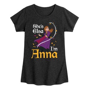 Girls' - Frozen 2 - She's Elsa, I'm Anna Fitted Short Sleeve Graphic T-Shirt - 1 of 4