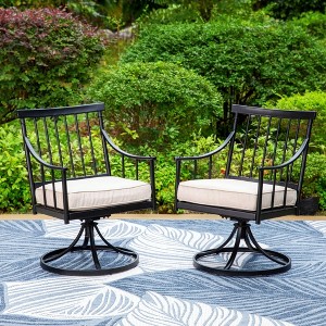 Captiva Designs 2pc Stylish Steel Swivel Arm Chairs with Beige Cushions - 1 of 4