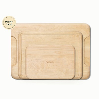 Birch Wood 4-Piece Cutting Board Set with Storage Rack