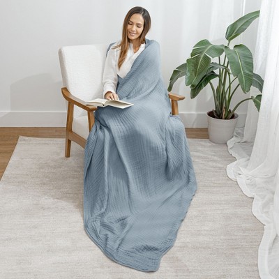 Pacific Blue Queen Muslin Cotton Cooling Throw Blanket