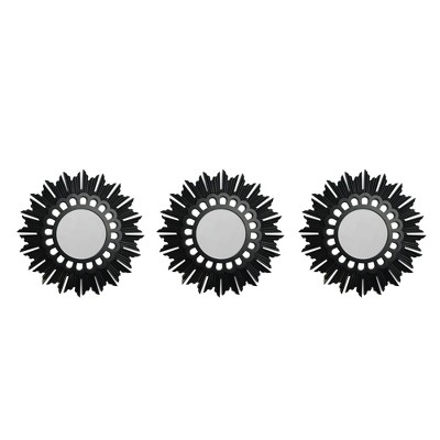 Northlight Set of 3 Floral Sunburst Matte Black Round Mirrors 9.5