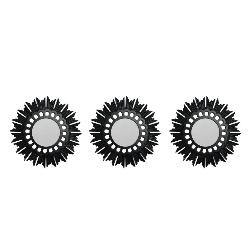 Northlight Set of 3 Floral Sunburst Matte Black Round Mirrors 9.5, 1 of 5