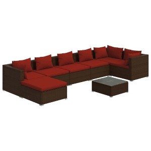 vidaXL Brown 8 Piece Lounge Set with Cushions- Modular Poly Rattan Patio Outdoor Furniture with Coffee Table - 1 of 4