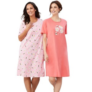 Dreams & Co. Plus Size 2-Pack Short-Sleeve Sleepshirt - 1 of 4