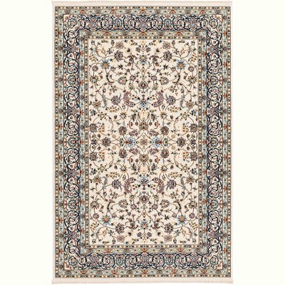 Ivory and Blue Persian Style Rectangular Area Rug 4' 1" x 6' 1"