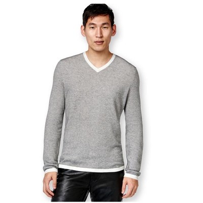 I.N.C International Concepts Mens Zirconia Tonal Stripe Pullover Sweater, Grey, Large