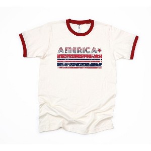 Simply Sage Market Women's America With Stars and Stripes Short Sleeve Ringer Tee - 1 of 2