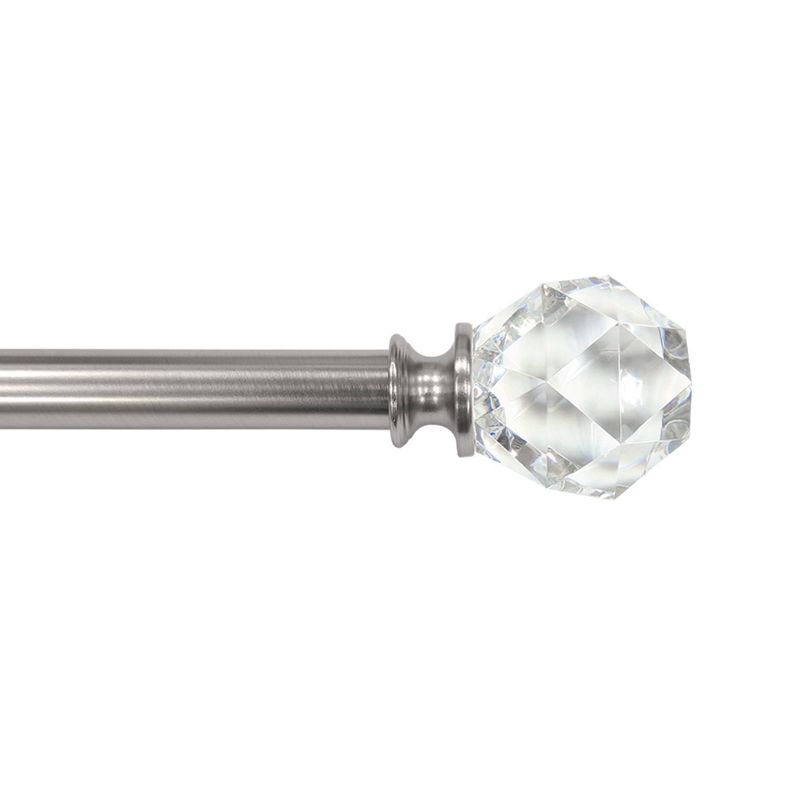 Decorative Drapery Curtain Rod with Faceted Crystal Finials Brushed Nickel - Lumi Home Furnishings, 1 of 7