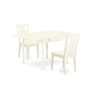 HomeStock 3-Pc Linen White Finish Solid Wood Top with Dropleaf Dining Table Set - 1 of 4