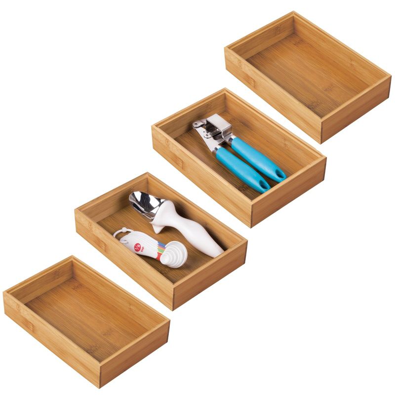mDesign Stackable Kitchen Bamboo Drawer Organizer, Natural Wood, 1 of 10