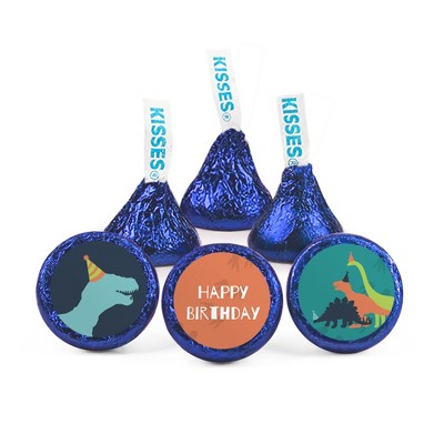 100ct Dinosaur Birthday Candy Party Favors Hershey's Kisses Milk Chocolate (100 Candies + 1 Sheet Stickers) - Assembly Required - by Just Candy