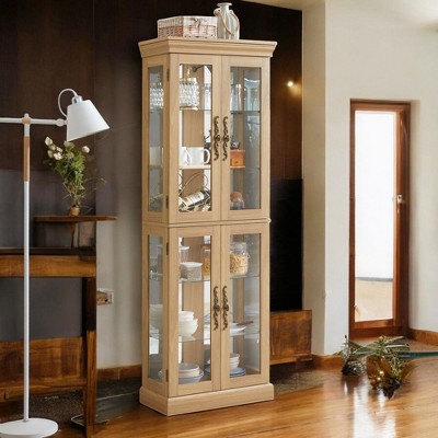 Alilang 24.21 Inch Tall Wooden Display Cabinet with Four Glass Doors and Shelves - Light Oak