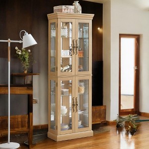 Alilang 24.21 Inch Tall Wooden Display Cabinet with Four Glass Doors and Shelves - Light Oak - 1 of 4